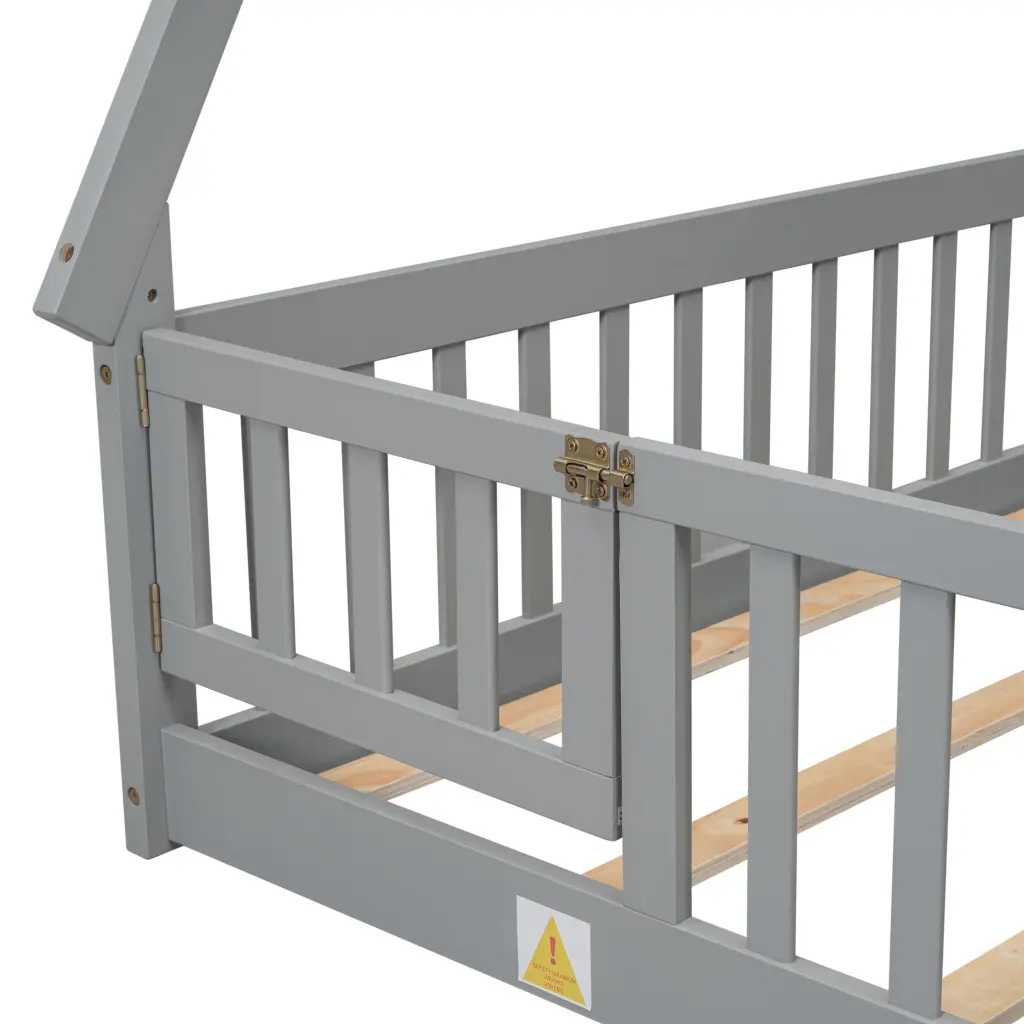 Full Tent Influenced Floor Bed Guardrails, Slats, and Door Grey inspirit