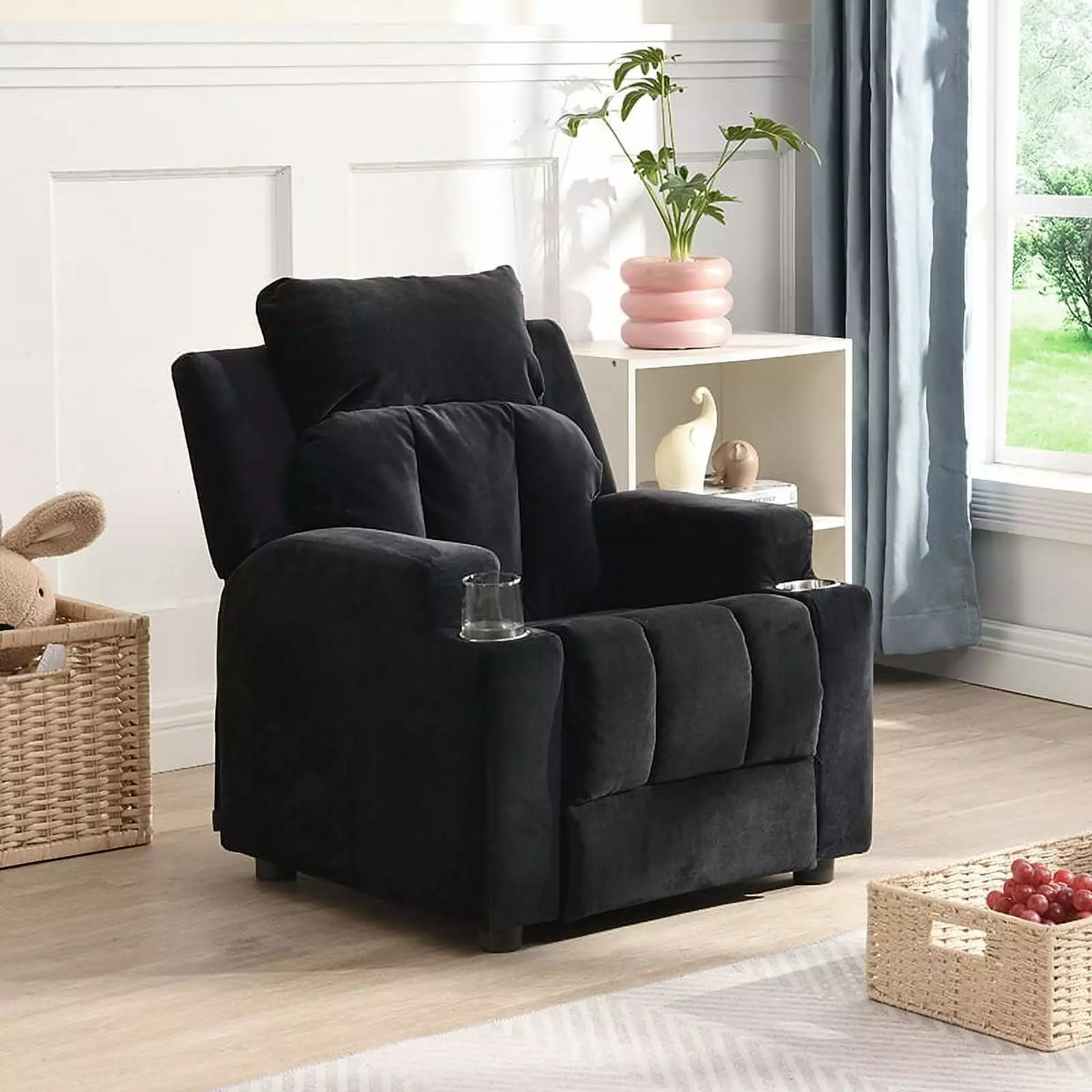 Clearance Kids Velvet Recliner Chair Two Cup Holders and Footrest Best Furniture