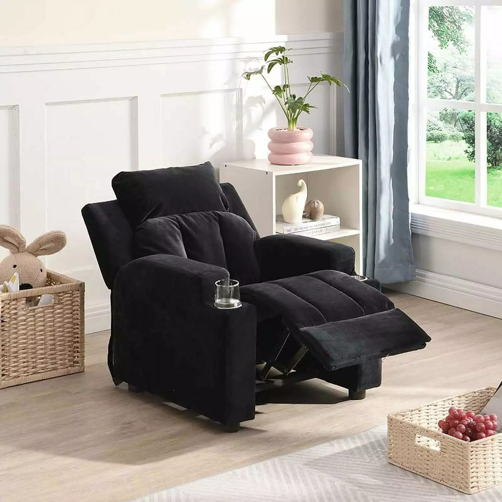 Kids Velvet Recliner Chair Two Cup Holders and Footrest CQSXDA