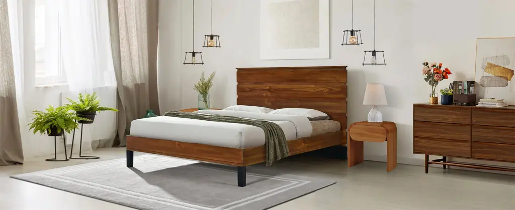 Mid Century Modern Solid Wood Bed Frame King Size Platform Bed Side Storage bed best