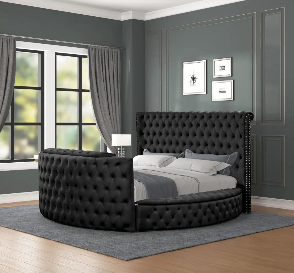 Maya Modern Crystal Tufted King Bed Black Wood Frame galaxy home furnishings