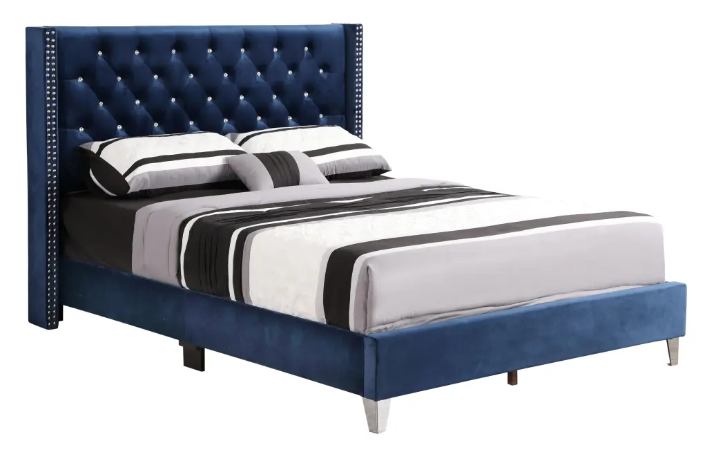 Julie G1924 KB Up King Upholstered Bed Navy Blue Foam Velvet glory furniture