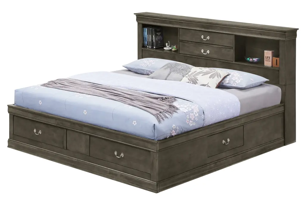 Louis Phillipe G3105B KSB King Storage Bed Gray Particle Board Modern Bedroom Furniture glory furniture