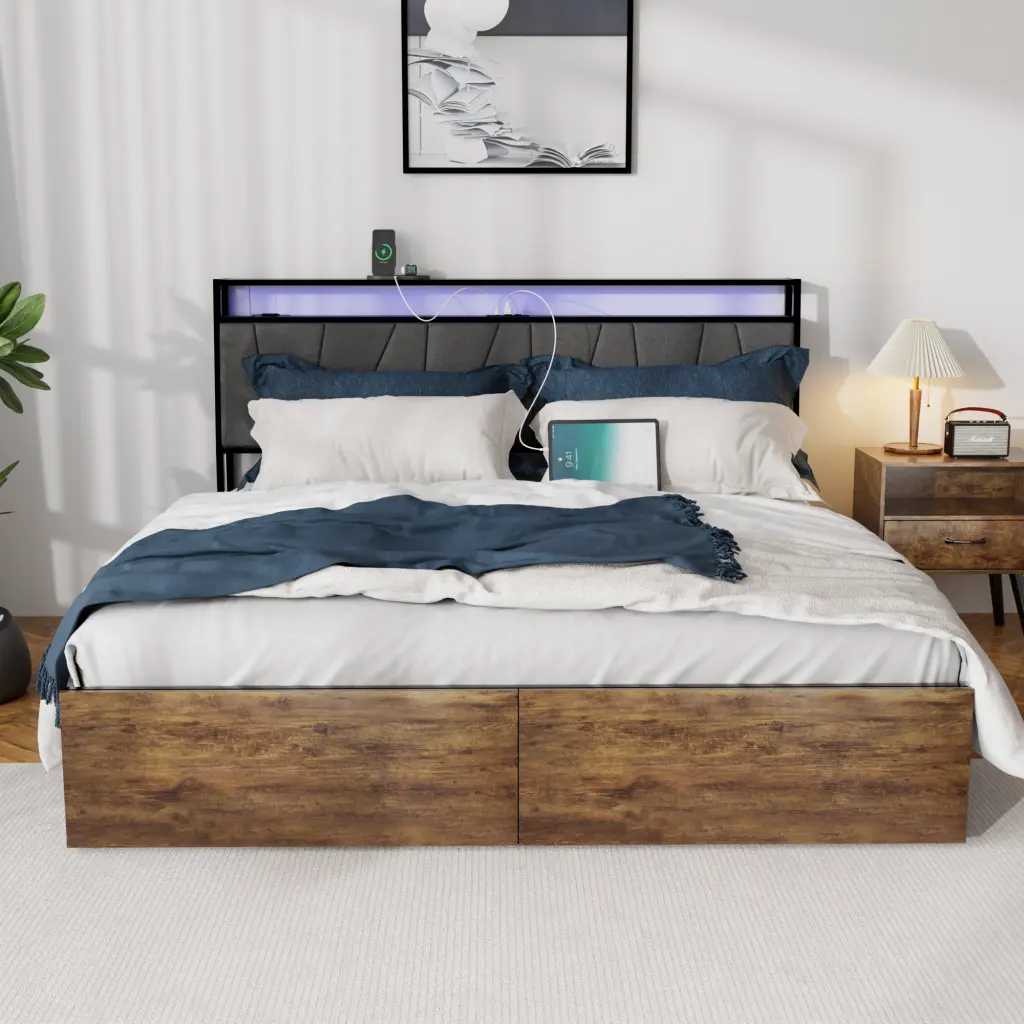 King Bed Frame Storage and Ergonomic Headboard jhomier furniture