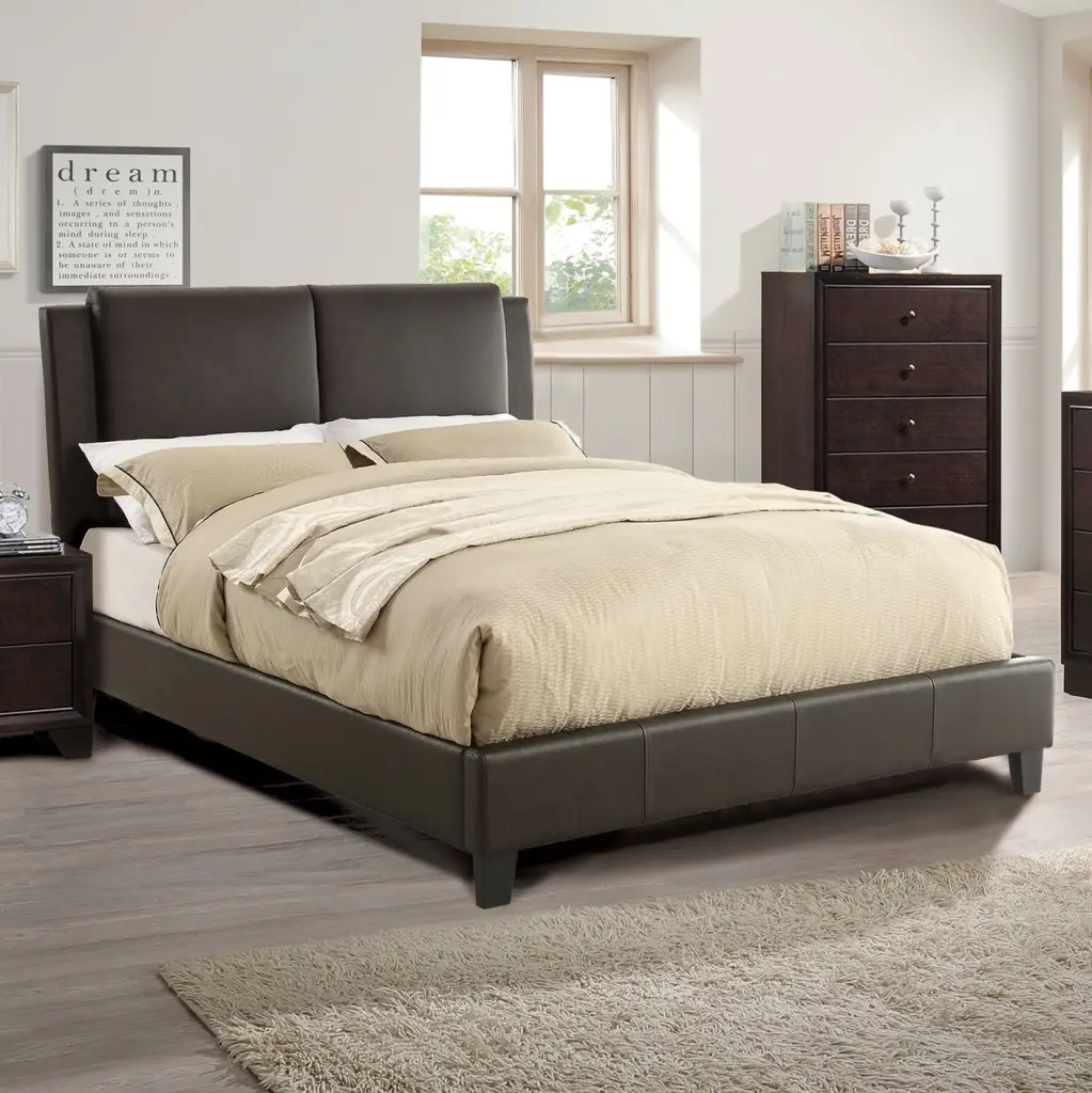 California King Size Bed Brown Faux Leather Upholstered Bed Set kanepe