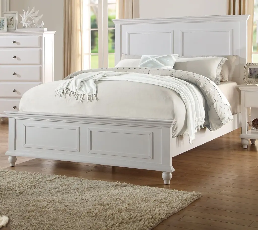 White Color California King Size Bed Bedroom Furniture High Panel Headboard kanepe