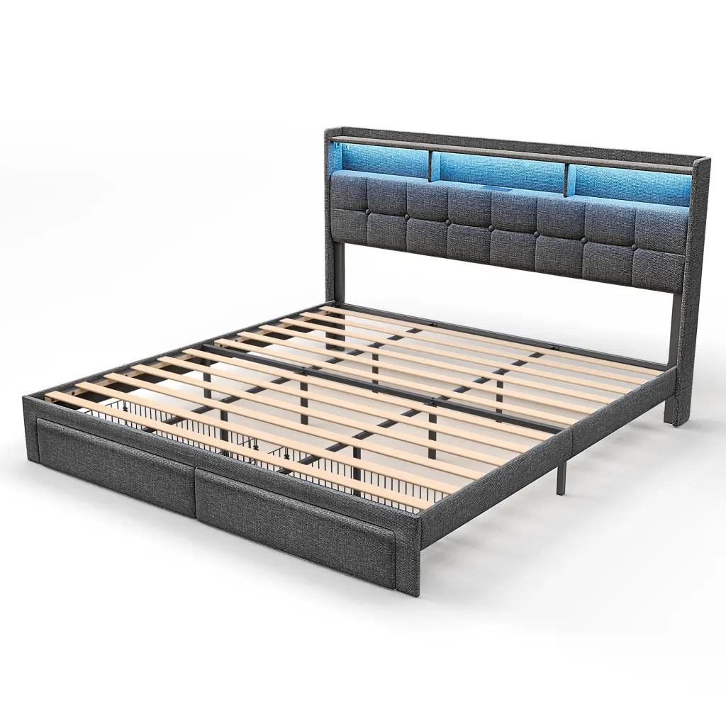 Bed 778King DG CLB King Dark Gray Wood Fabric Bed Frame like it