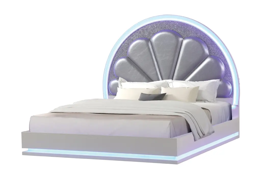 Perla King 5 Piece Vanity LED Bedroom Set Wood Milky White galaxy home furnishings