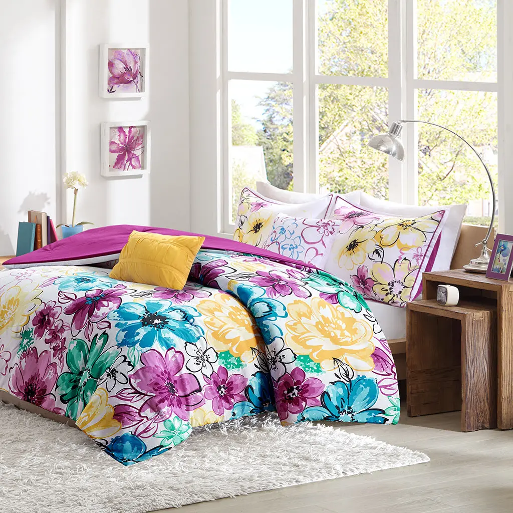 Floral Easeer Set King Size Blue Polyester Bedding Duvet Cover and Pillowcases jla