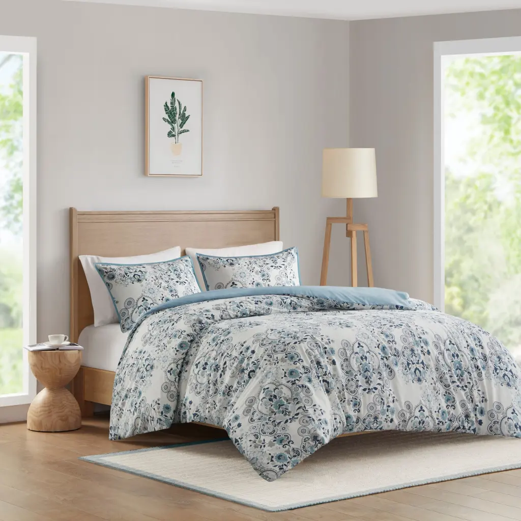 3 Piece Floral Printed Cotton Duvet Cover Set King Size Multicolor jla