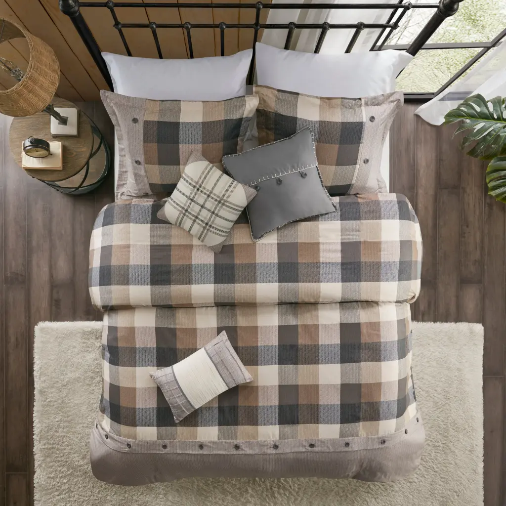 6 Piece Herringbone Duvet Cover Set King Size Multicolor Polyester Bedding jla