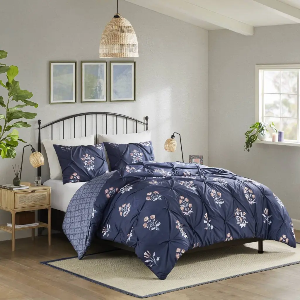 3 Piece Pintuck Duvet Cover Set King Multicolor Cotton Bedding Set jla