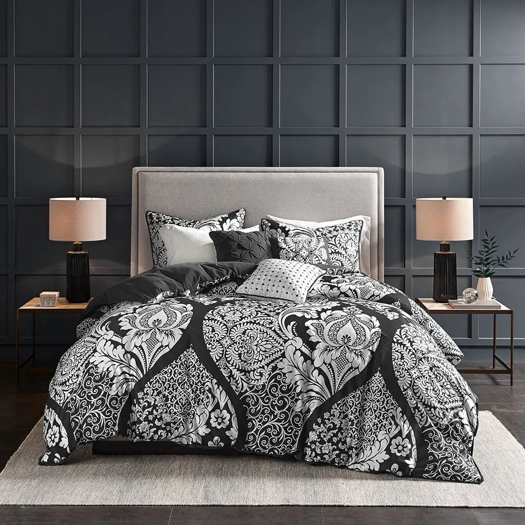 6 Piece Printed Duvet Cover Set King Multicolor Polyester Bedding jla