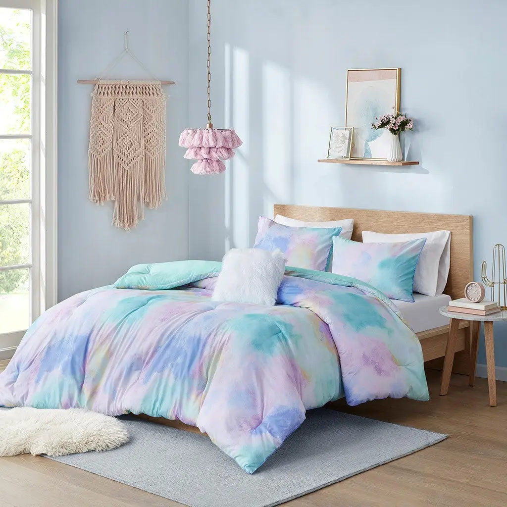 Watercolor Tie Dye Printed King Size Duvet Cover Set Throw Pillow jla