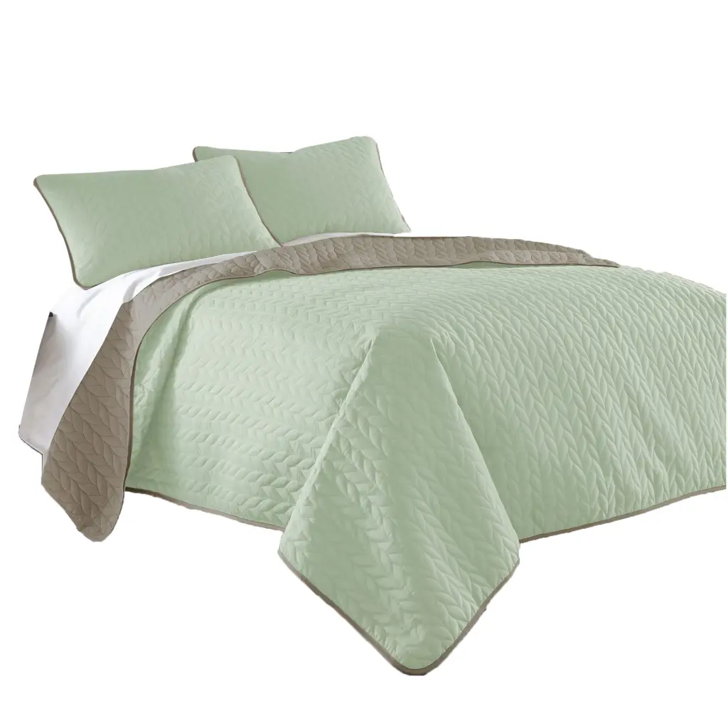 Eva 3 Piece King Microfiber Reversible Coverlet Set Quilted Gray Jade royal hampton