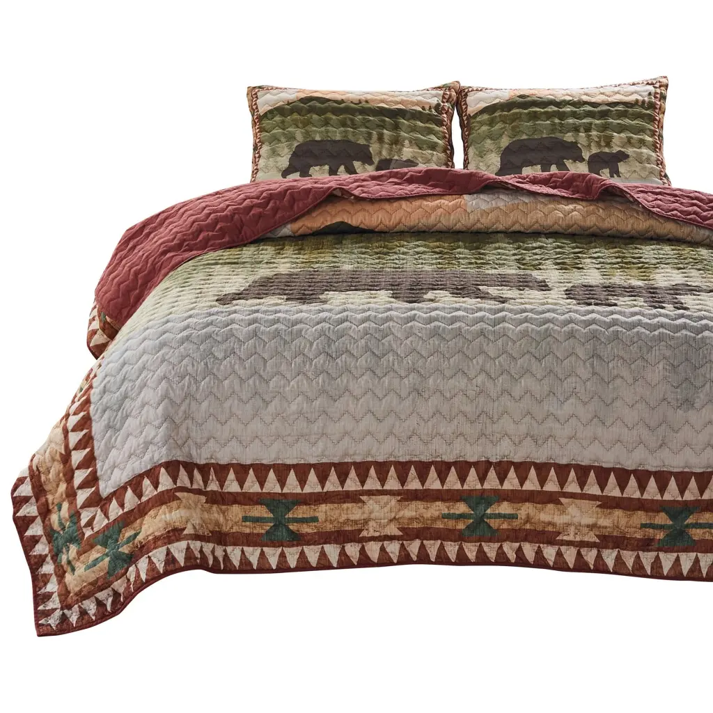 Kip 3 Piece Soft Microfiber King Quilt Set Effortless Bear Print Multicolor royal hampton