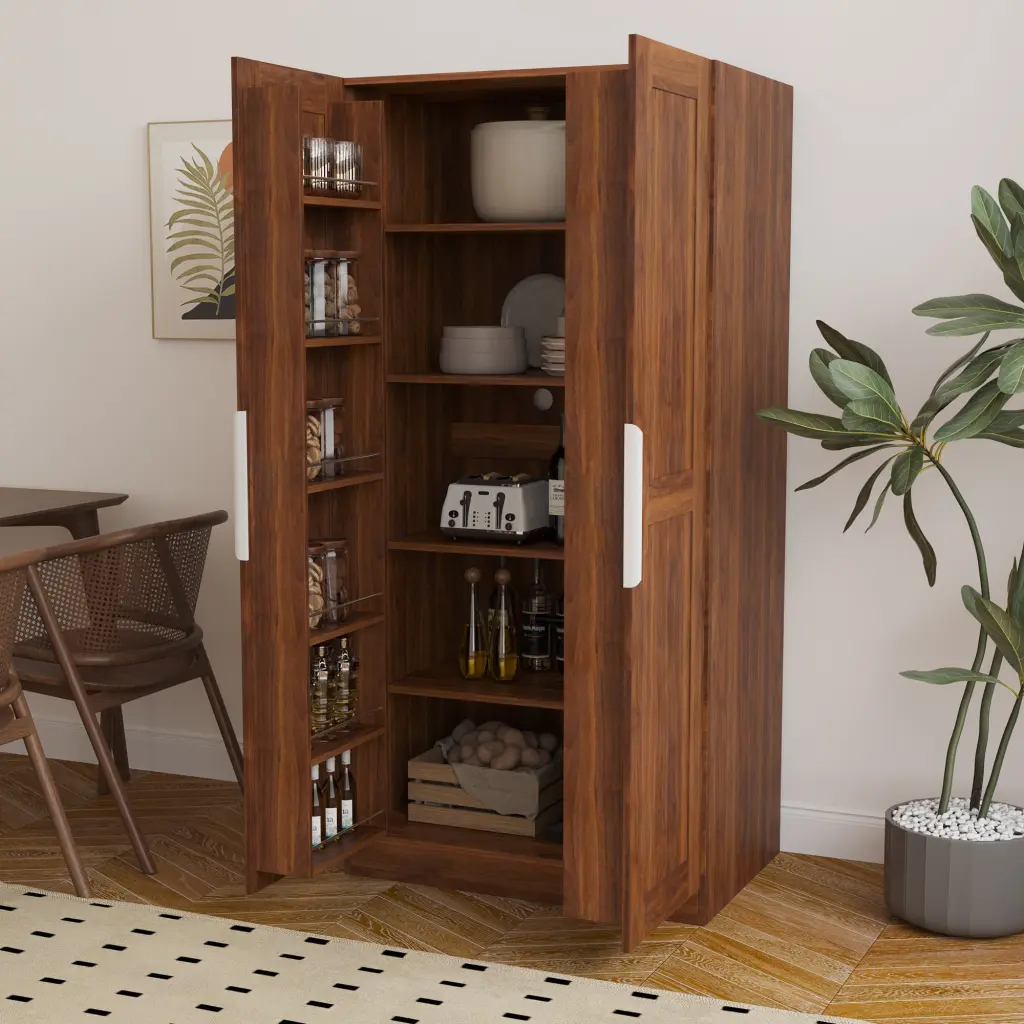 62.99 Inch Walnut Freestanding Kitchen Pantry Cabinet Buffet Cupboards joysource furniture