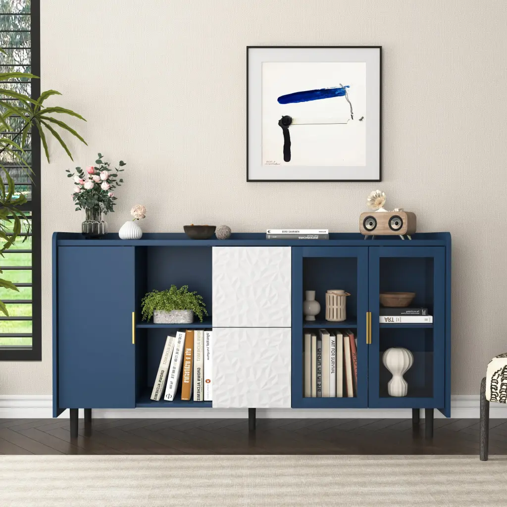Modern 55 Inch Kitchen Pantry Storage Cabinet Coffee Bar newmark