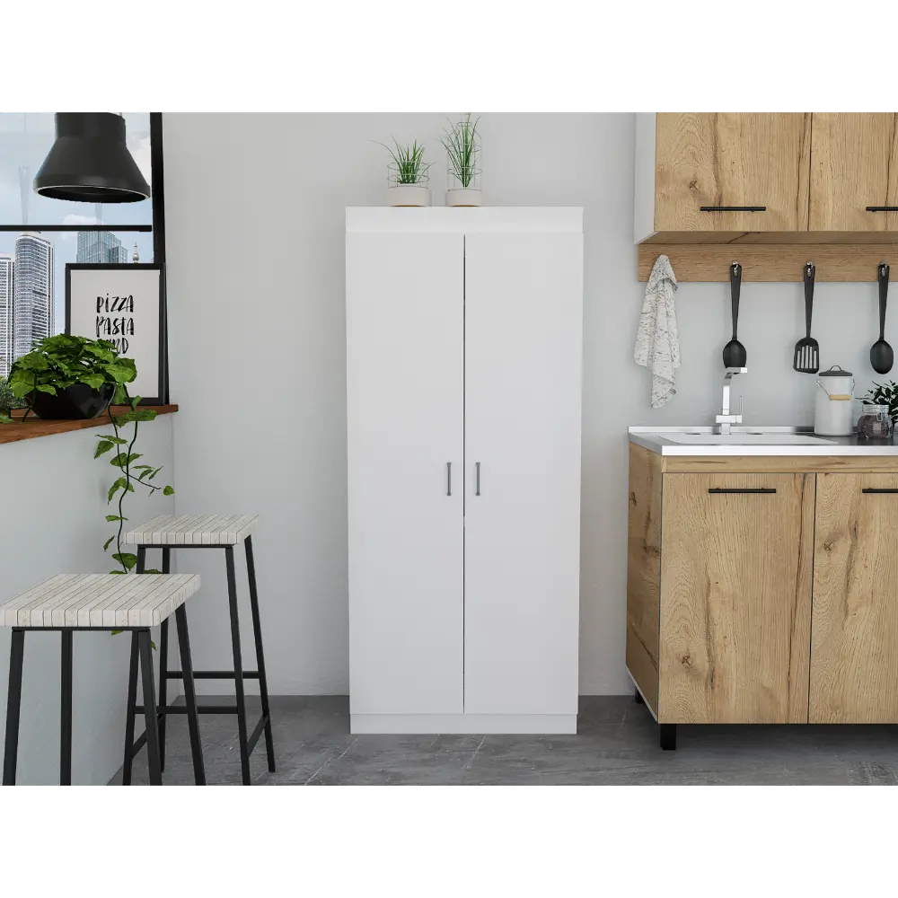 Varese Pantry Cabinet Double Door Five Shelves White Kitchen Storage tuhome