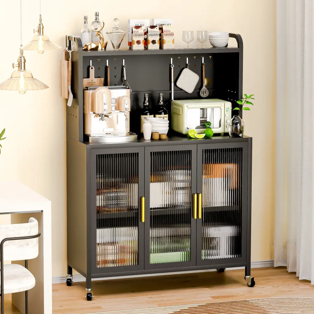 Carbon Steel Kitchen Storage Cabinet Microwave Stand and Bakers Rack montary