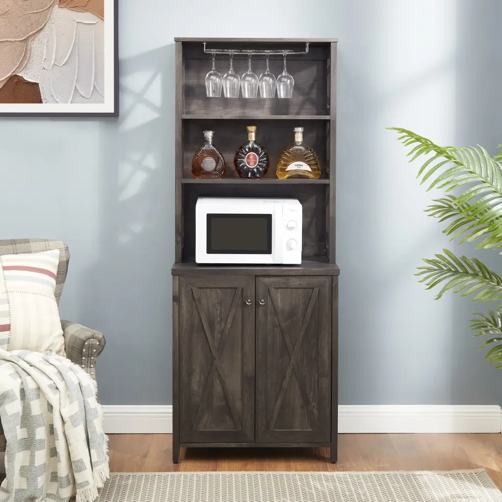 Coffee Bar Cabinet Kitchen Cabinet Microwave Stand Metal Frame Sideboard rnb