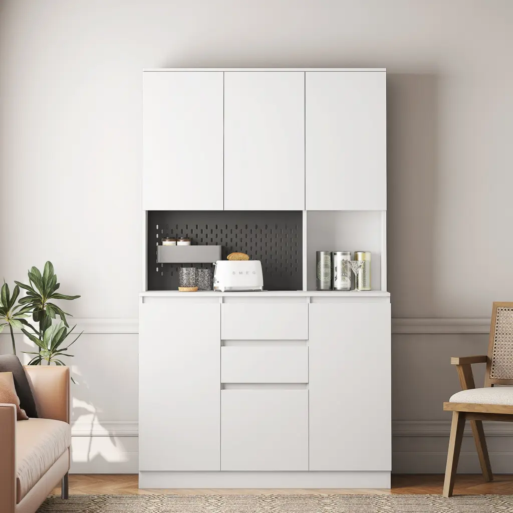 74 Inch Kitchen Pantry Cabinet Charging Station Freestanding Buffet Storage Cabinet rnb