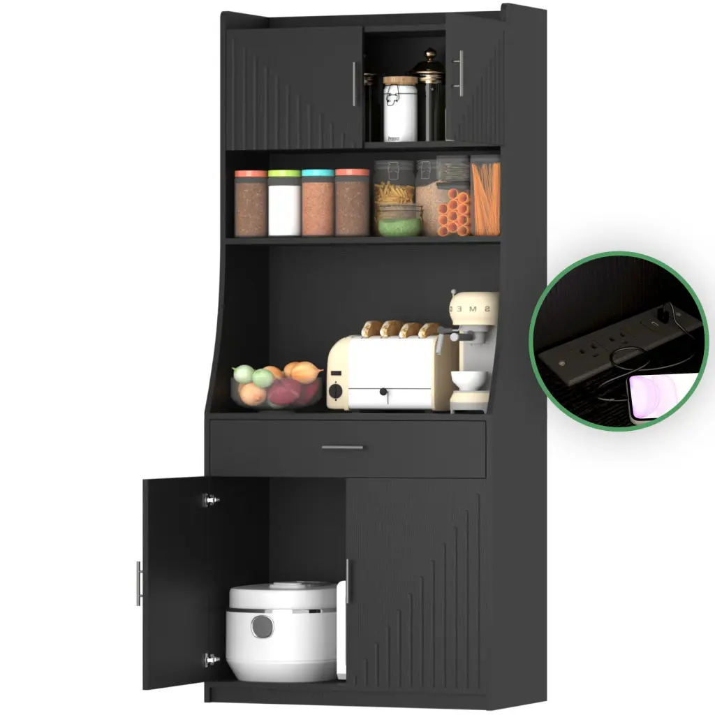 71 Inch Kitchen Storage Cabinet Charging Station 2 Outlets 1 USB Modern Home xiewan