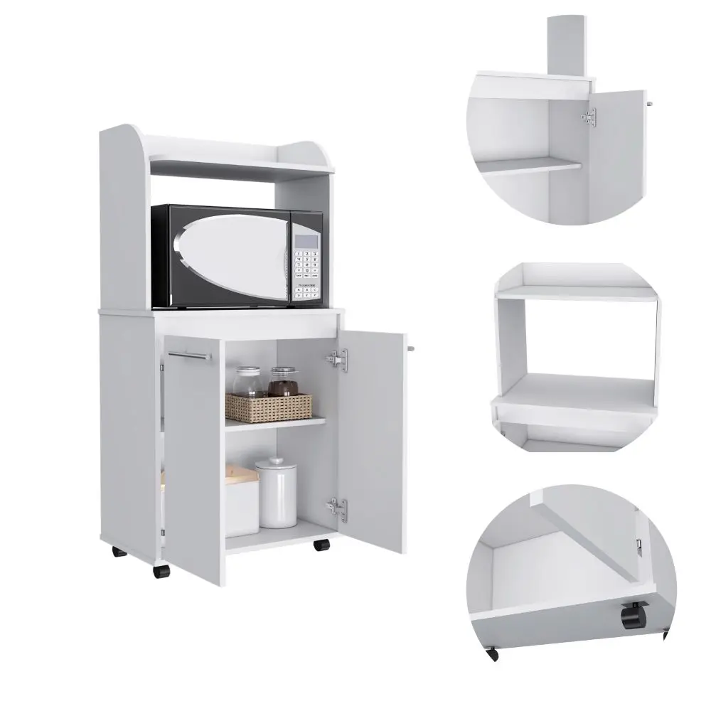 Kitchen Cart Totti Double Door Cabinet Open Shelf and Two Interior Storage treevol furniture
