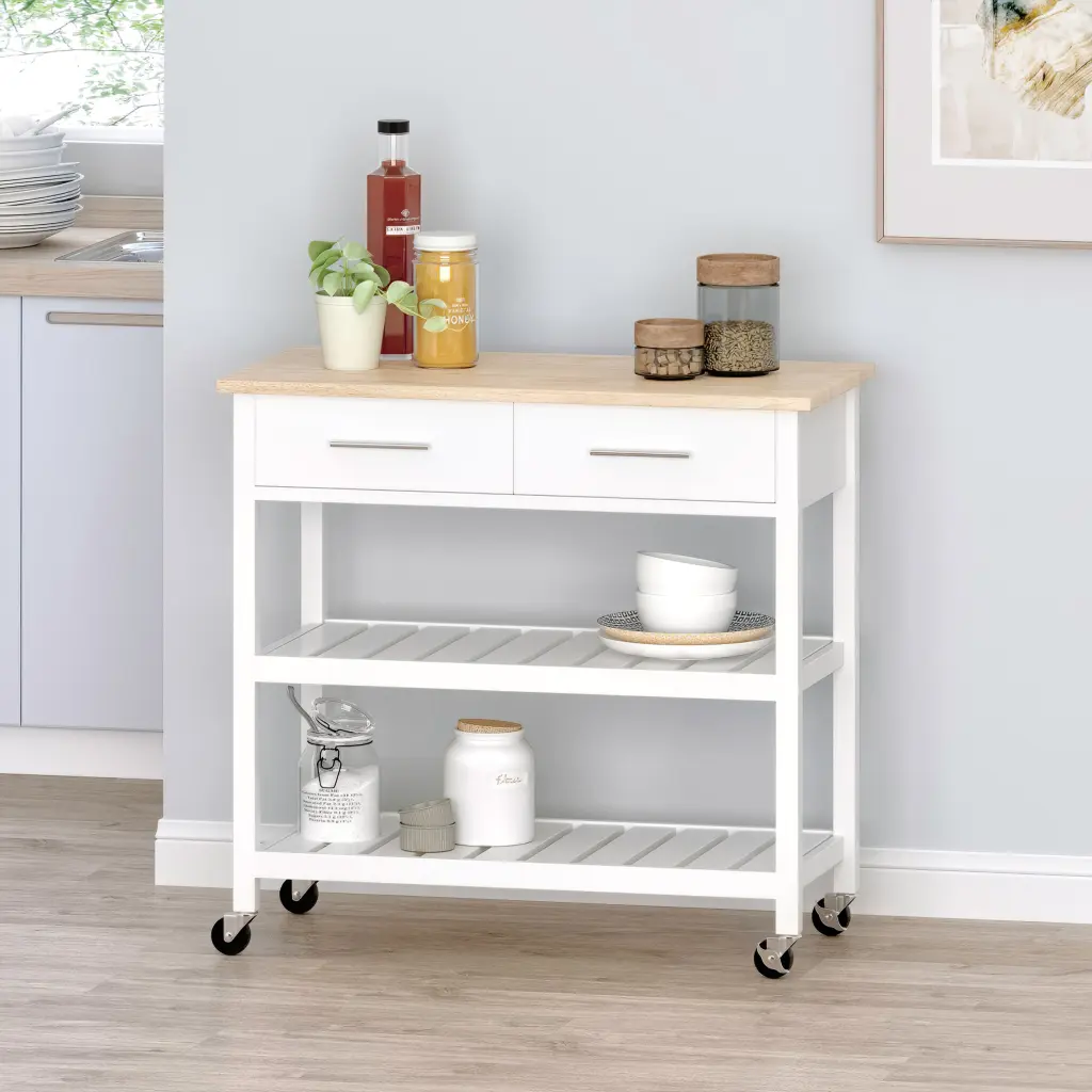 Kitchen Cart White Wood Rolling Kitchen Island Storage nh-sunfay