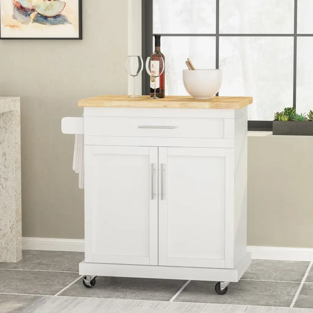 White Wood Kitchen Cart Storage nh-sunfay