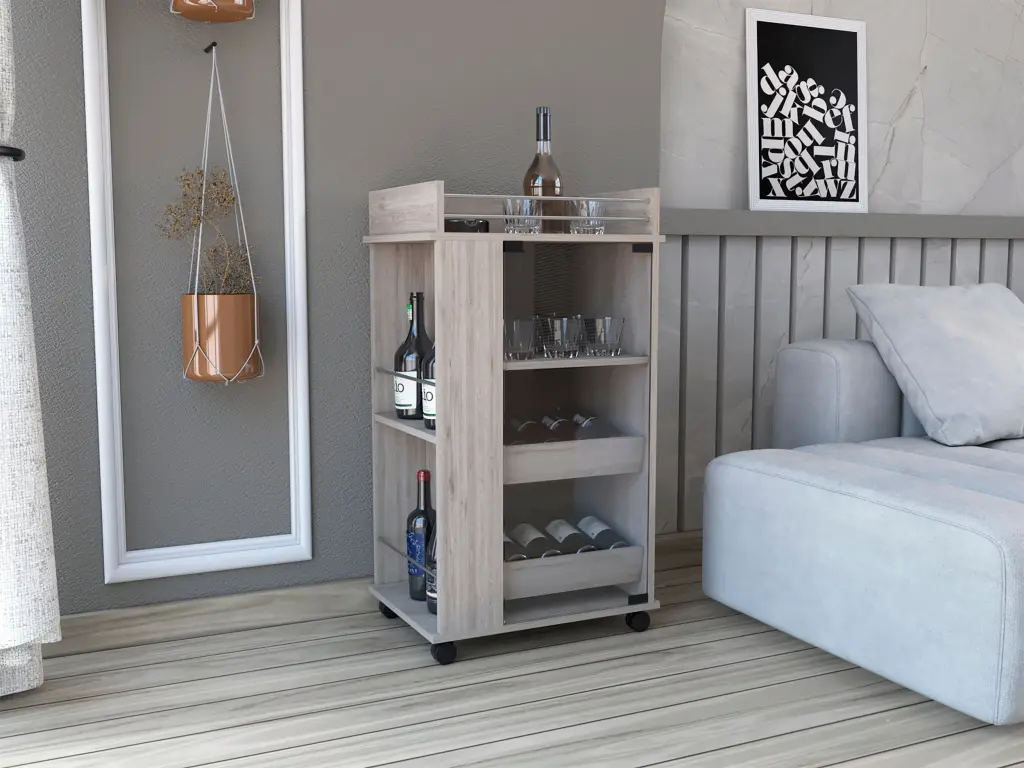 Light Gray Kitchen Bar Cart Wheels and Glass Doors rta mubles colombia