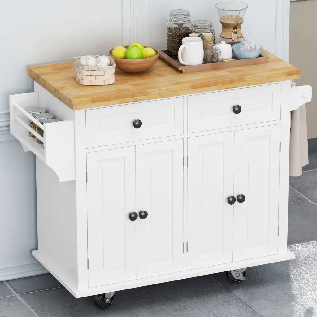 Kitchen Island Cart Two Storage Cabinets And Two Locking Wheels spribung