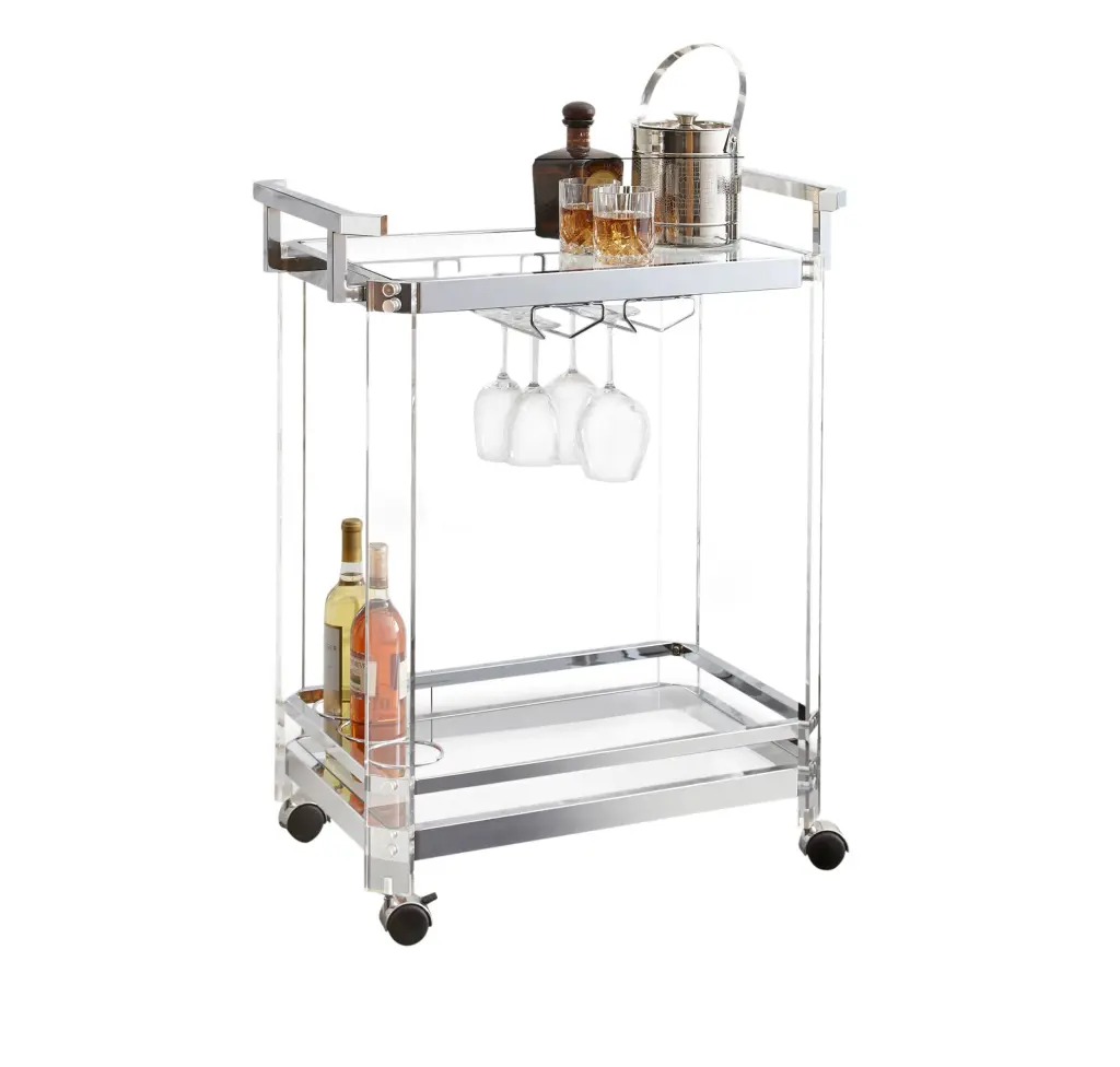 Aerin Server Cart Silver Iron Rolling Kitchen Cart Storage Shelves steve silver furniture