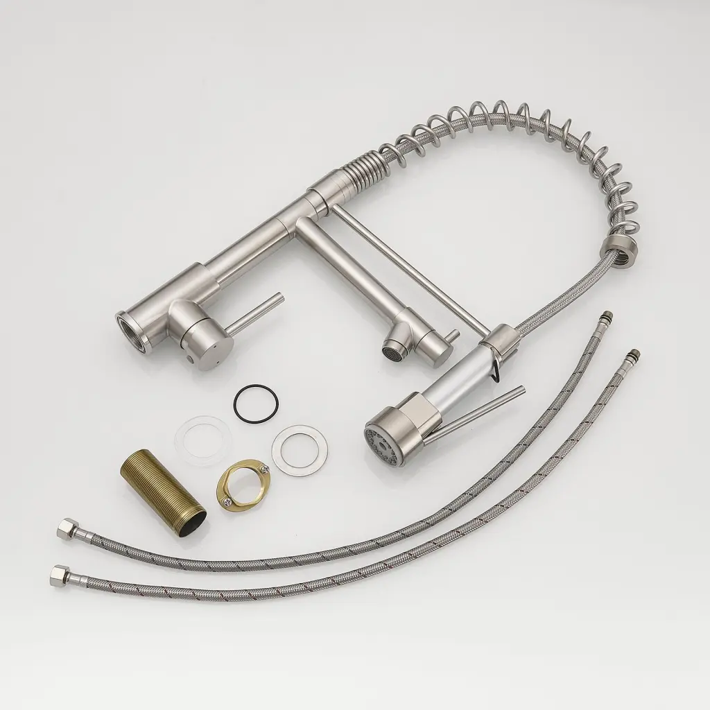 Commercial Kitchen Faucet Pull Down Sprayer Stainless Steel Single Handle flg