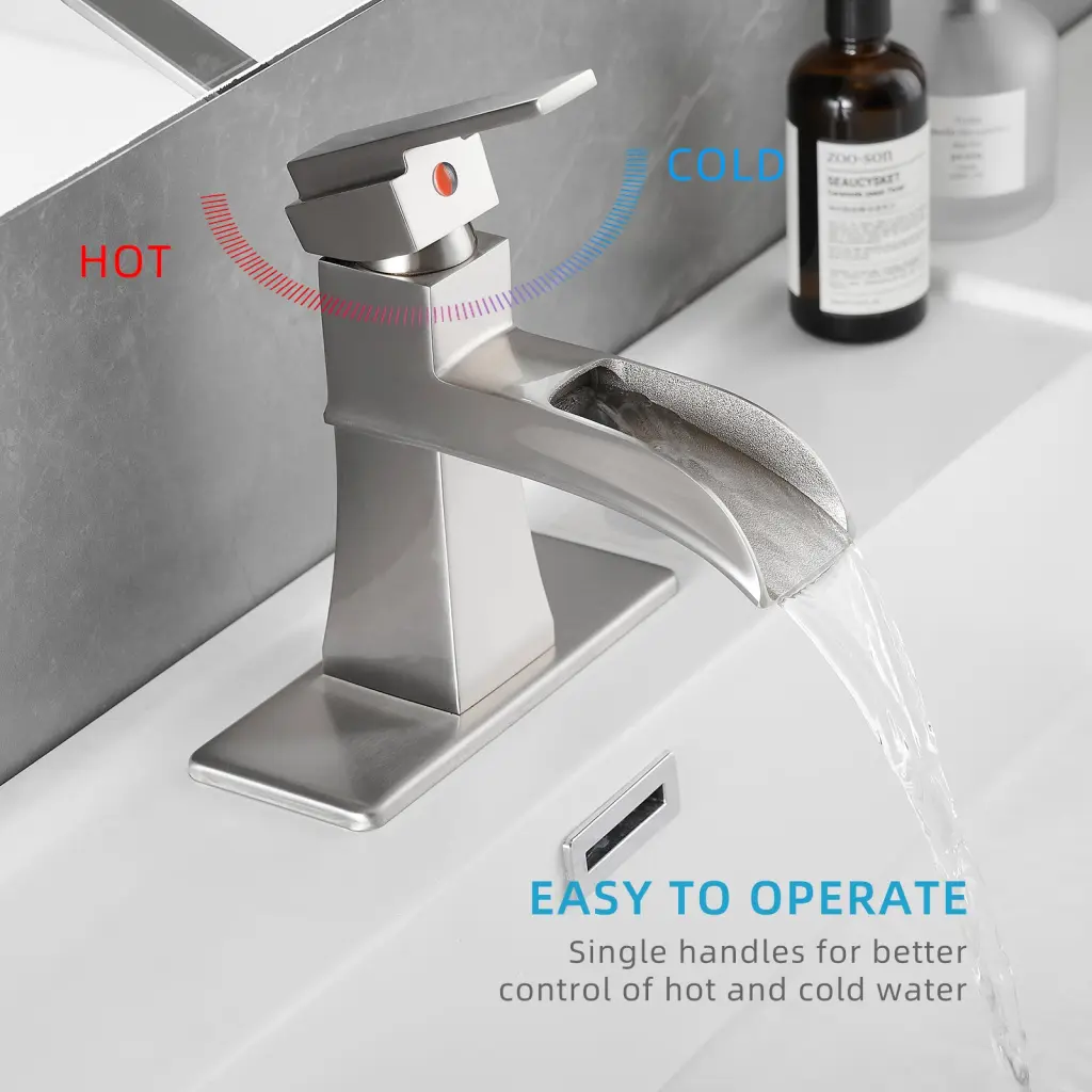 Sink Faucet Deck Plate Waterfall Brushed Pop Up Drain Modern Kitchen Faucet flg