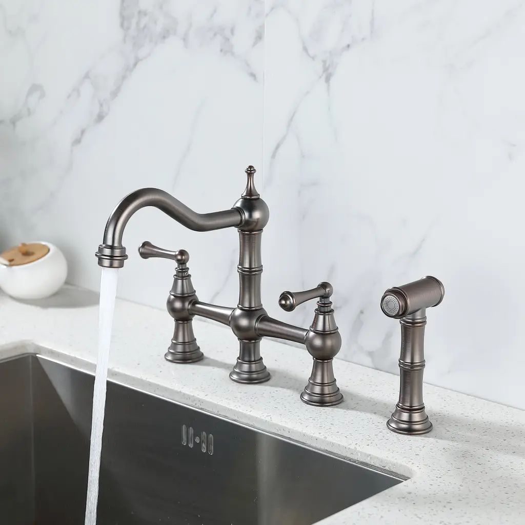 8 Inch Centerset Bridge Kitchen Faucet Brass Side Sprayer 2 Handle rnb