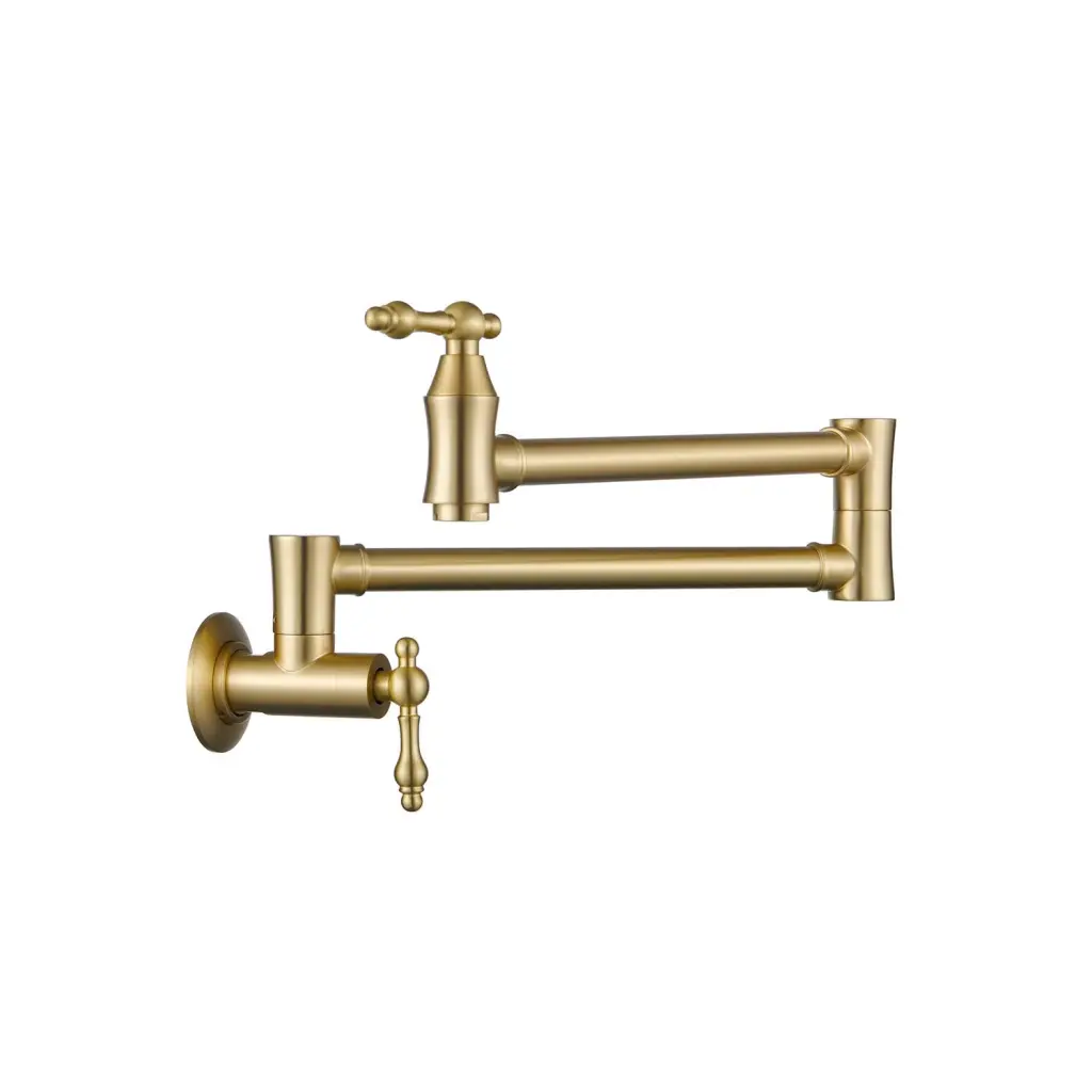 Wall Mount Folding Kitchen Pot Filler Faucet Brushed Gold Brass w2287