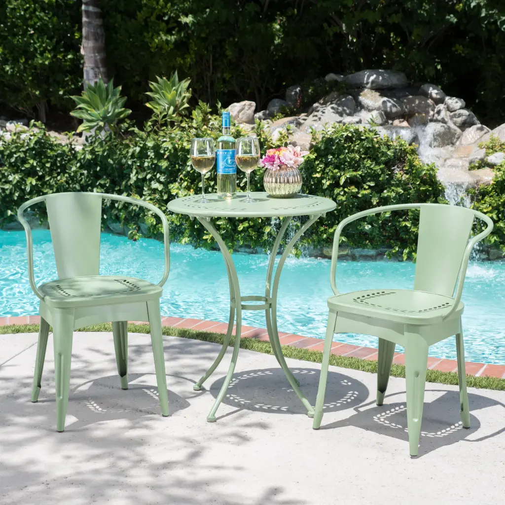 Lourdes 3 Piece KD Metal Set Green Iron nh-gardenpara