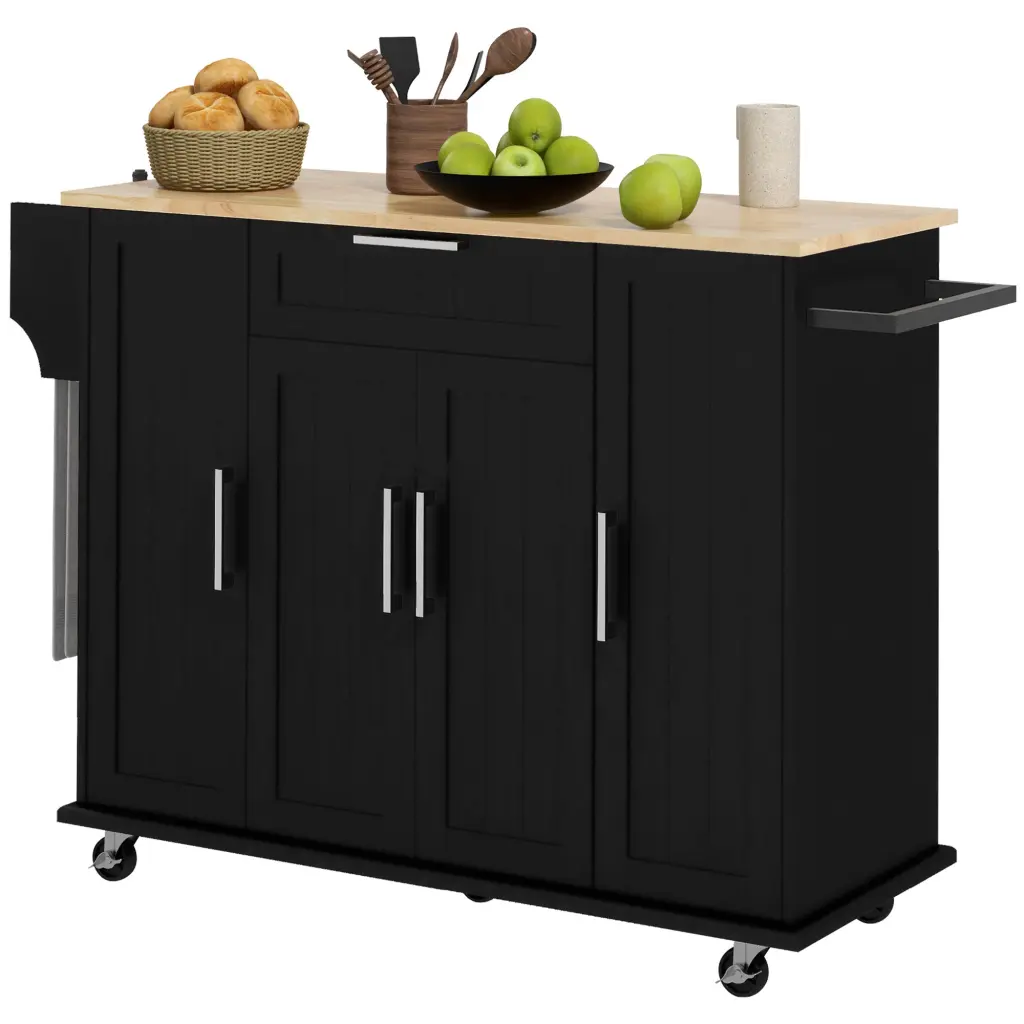 Homcom Kitchen Island On Wheels, Rolling Kitchen Cart Rubberwood aosom business
