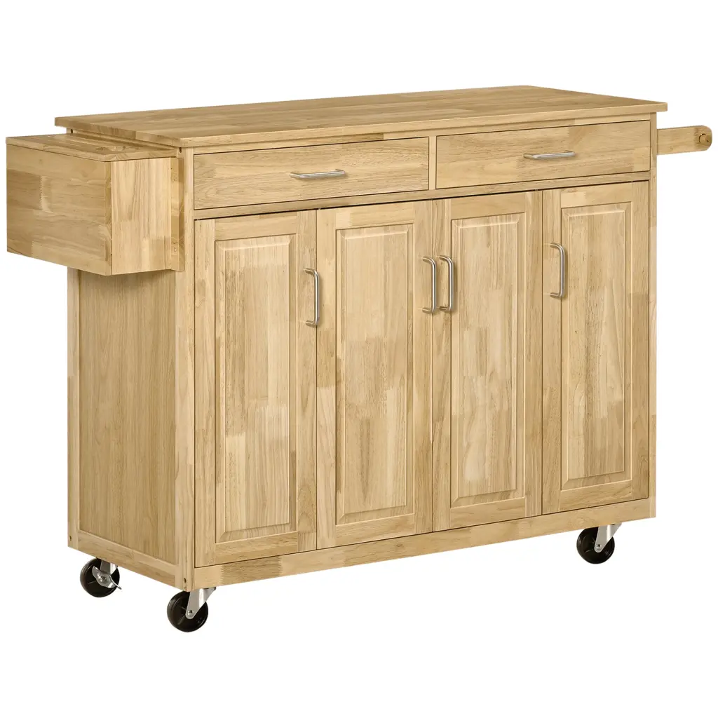 Natural Hardwood Kitchen Island on Wheels Drawers Mobile Kitchen Cart Extra Storage aosom business