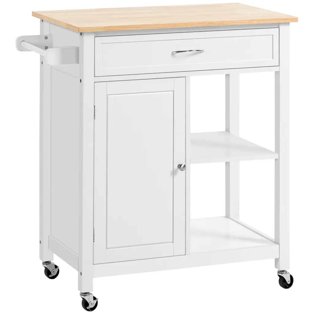 Rolling Kitchen Island Cart Storage Solid Wood Mobile Kitchen Table aosom business