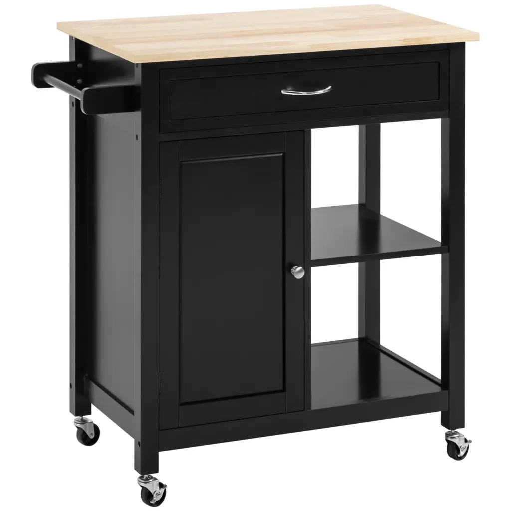 Rolling Kitchen Island Cart Storage and Solid Wood Top aosom business