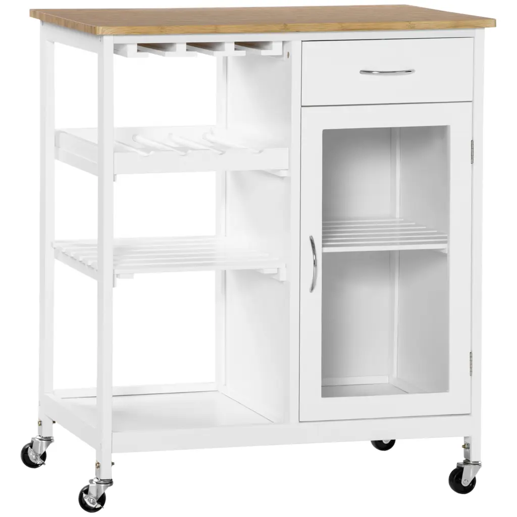 Rolling Kitchen Island Storage and 4-Bottle Wine Rack, Kitchen Cart aosom business