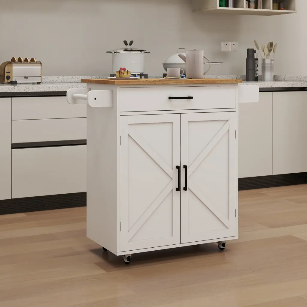 Kitchen Island Rolling Trolley Cart Adjustable Shelves Towel Rack Mobile Storage cl worthy houseware co.-ltd.