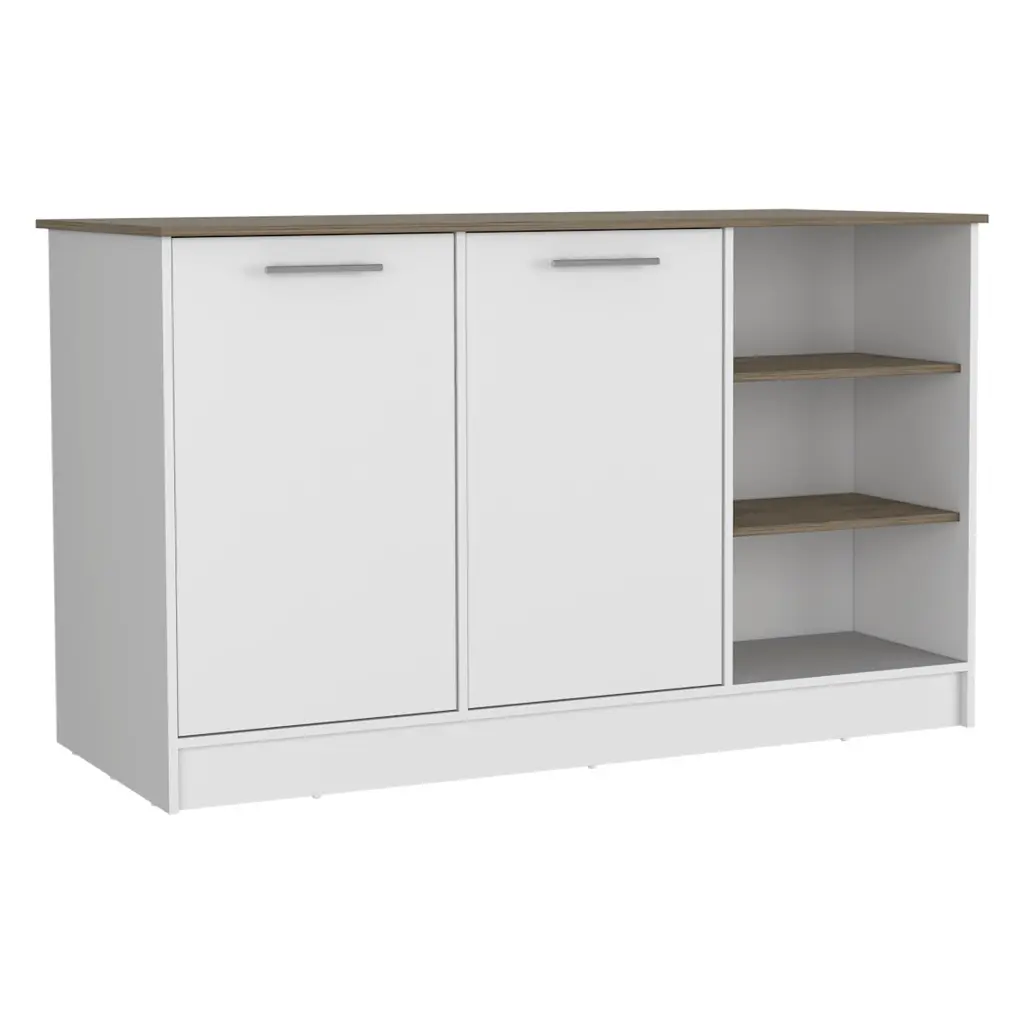 Kitchen Island Two Cabinets and Three Open Shelves White and Dark Brown depot e-shop