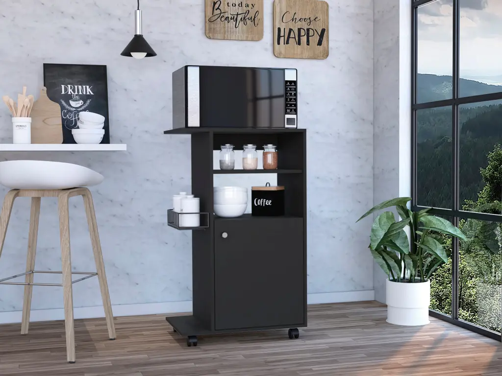 Napenthe 1 Shelf Kitchen Cart Caster Black Wengue Black Particle furniture max