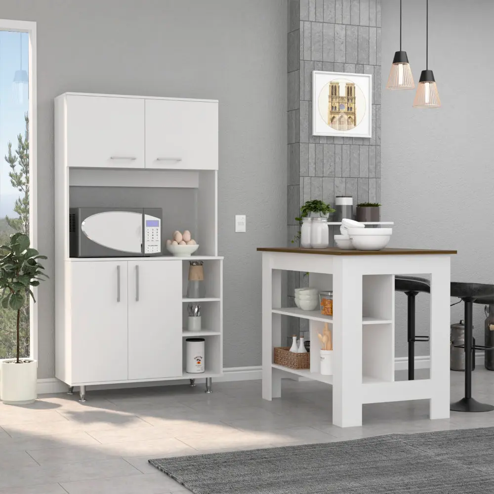 Ralston 7 Shelf 4 Door 2 Piece Kitchen Set Island and Pantry Storage furniture max