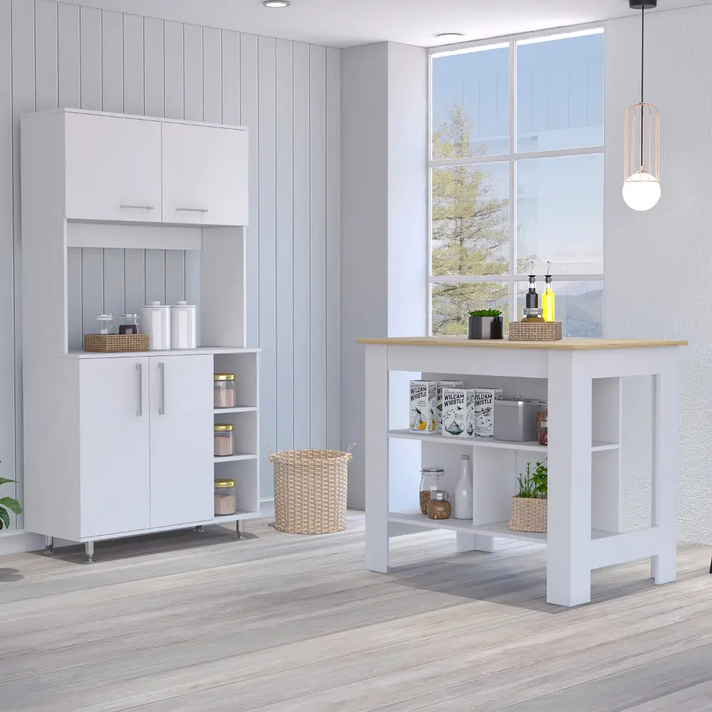 Ralston 7 Shelf 4 Door 2 Piece Kitchen Set Island and Pantry Storage furniture max