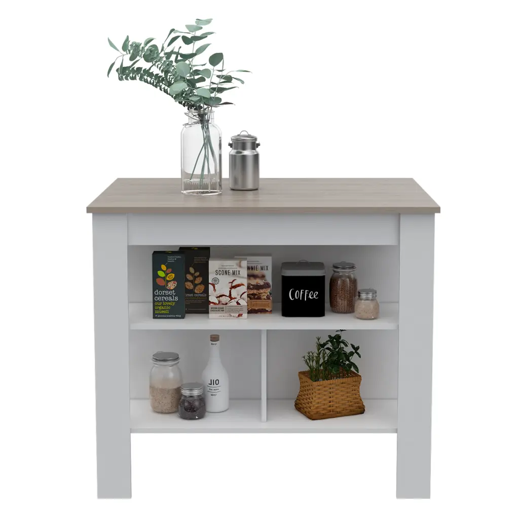 Rockaway 3 Shelf Kitchen Island White And Light Grey Particle Board Storage Cart furniture max
