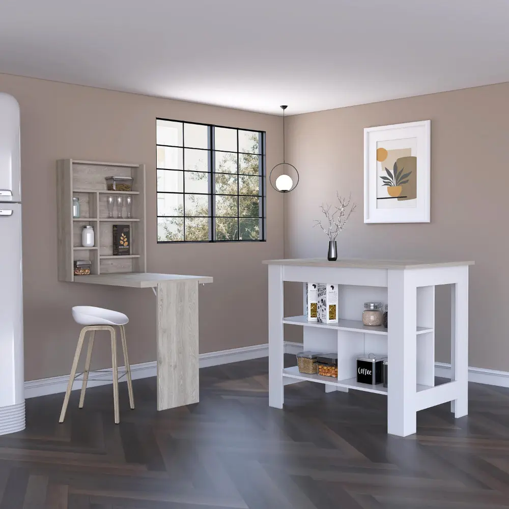 Wilmington 10 Shelf 2 Piece Kitchen Set Island and Storage Cabinet Combo furniture max